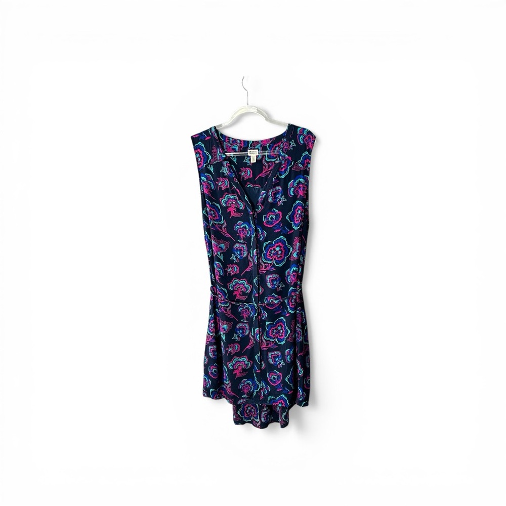 Hatley Split Neck Blue Purple Floral Sleeveless Shirt Dress 100% Viscose size XL
